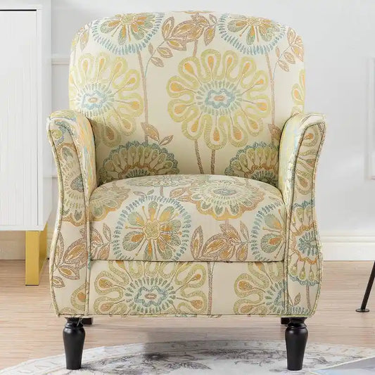 Floral Upholstered Accent Chair with Solid Wood Legs