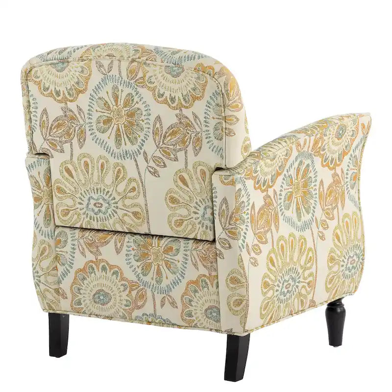 Fauteuil d'appoint rembourré à motif floral avec pieds en bois massif
