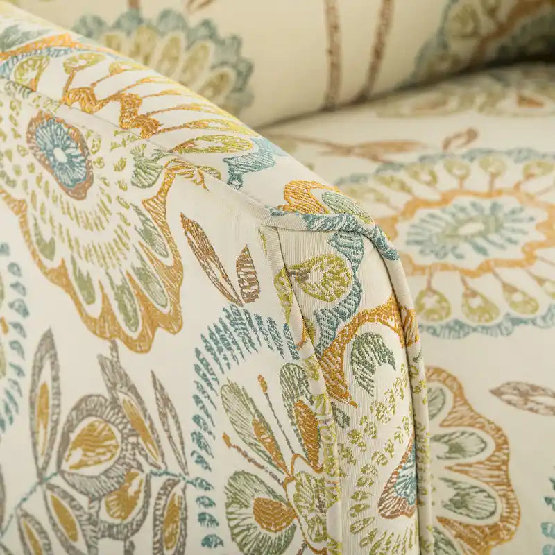 Fauteuil d'appoint rembourré à motif floral avec pieds en bois massif