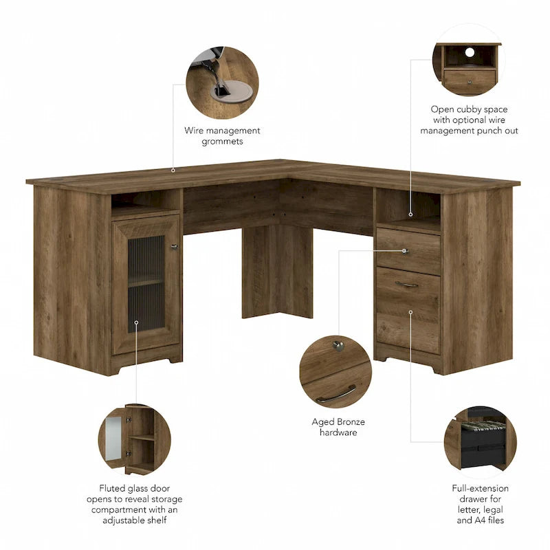 Bureau d'ordinateur en L Cabot 60W avec rangement, par Bush Furniture