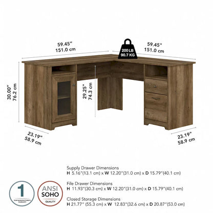 Bureau d'ordinateur en L Cabot 60W avec rangement, par Bush Furniture