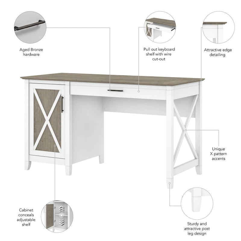 Bureau d'ordinateur Key West 54W avec rangement, par Bush Furniture