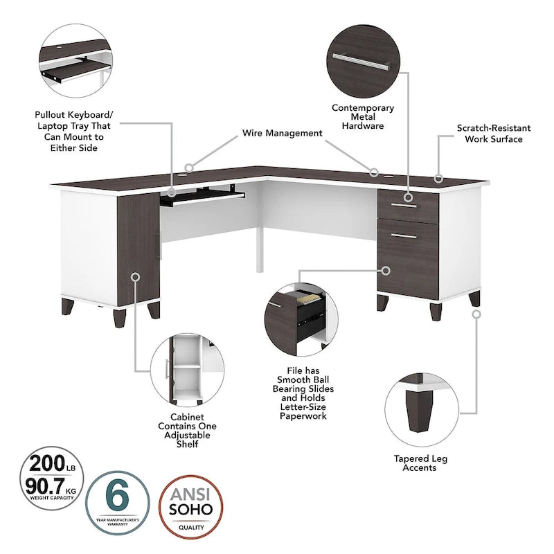 Bureau d'angle Somerset 72W avec rangement, par Bush Furniture
