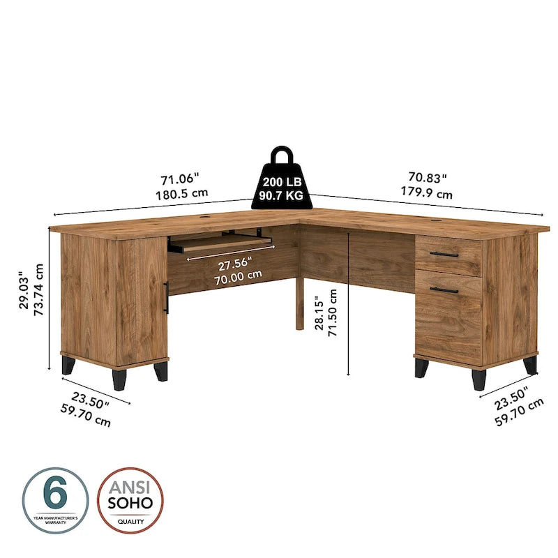 Bureau d'angle Somerset 72W avec rangement, par Bush Furniture