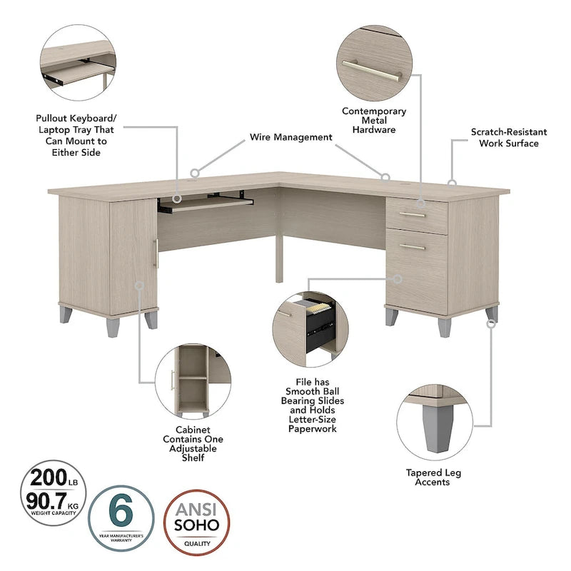 Bureau d'angle Somerset 72W avec rangement, par Bush Furniture