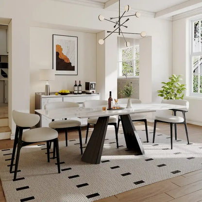 Table de salle à manger extensible moderne 63-95 cm pour 6 à 10 personnes, plateau en pierre frittée blanche brillante