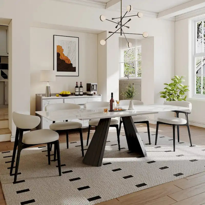 63-95 Extendable Modern Dining Table for 6-10, White Glossy Sintered Stone Tabletop