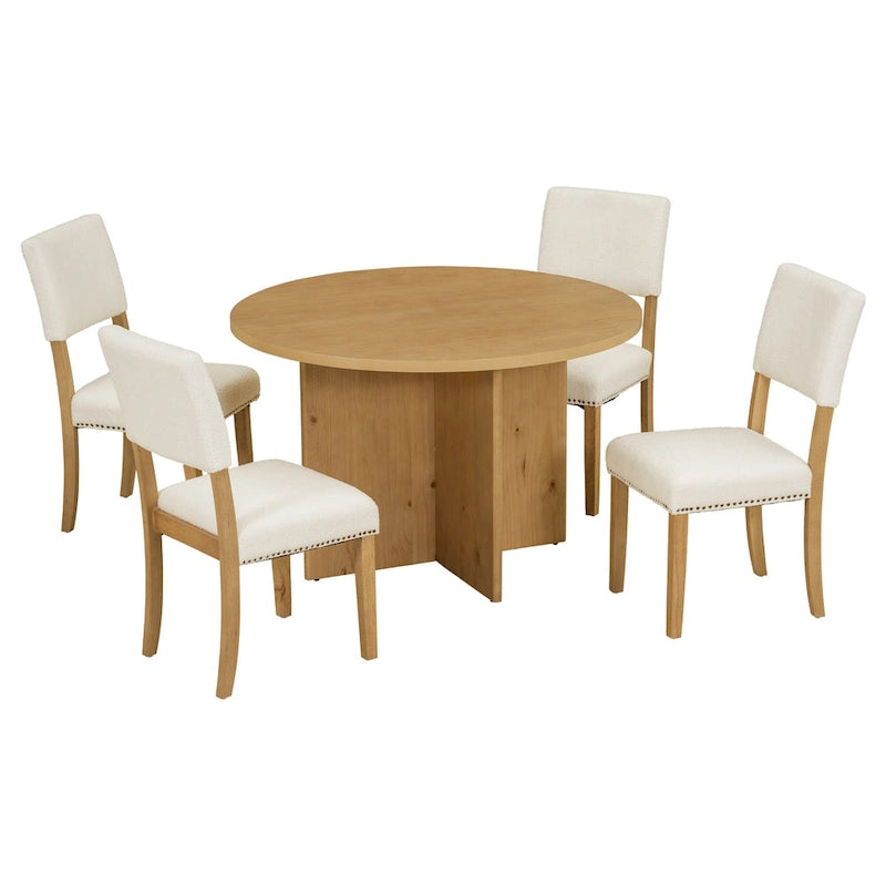 Ensemble de salle à manger ronde moderne 5 pièces Sakin avec pied central et chaises rembourrées par GDFStudio