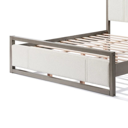 Lit plateforme King Christopher Knight Home avec tête de lit en tissu bouclé ivoire