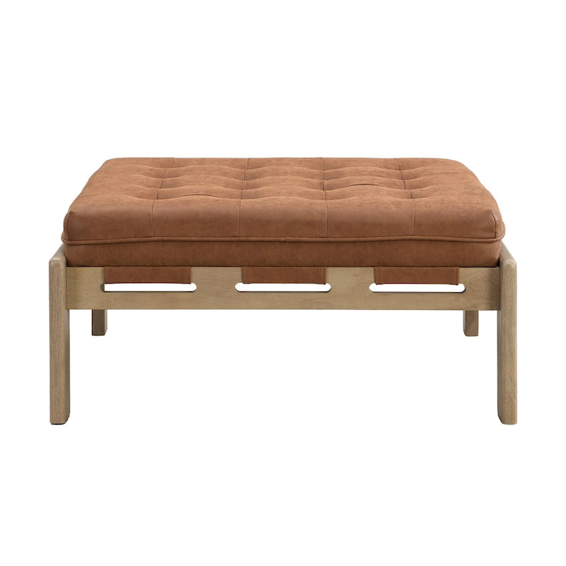 Christopher Knight Home - Pouf cocktail capitonné 34 pouces, table basse carrée en cuir avec structure en bois d'hévéa