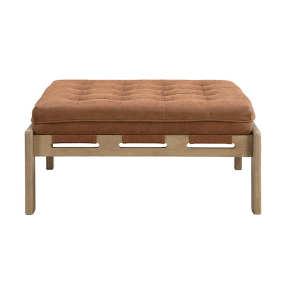 Christopher Knight Home - Pouf cocktail capitonné 34 pouces, table basse carrée en cuir avec structure en bois d'hévéa