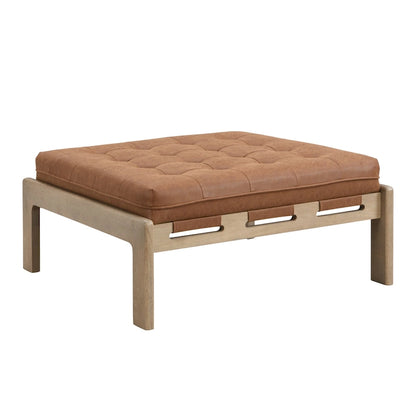 Christopher Knight Home - Pouf cocktail capitonné 34 pouces, table basse carrée en cuir avec structure en bois d'hévéa