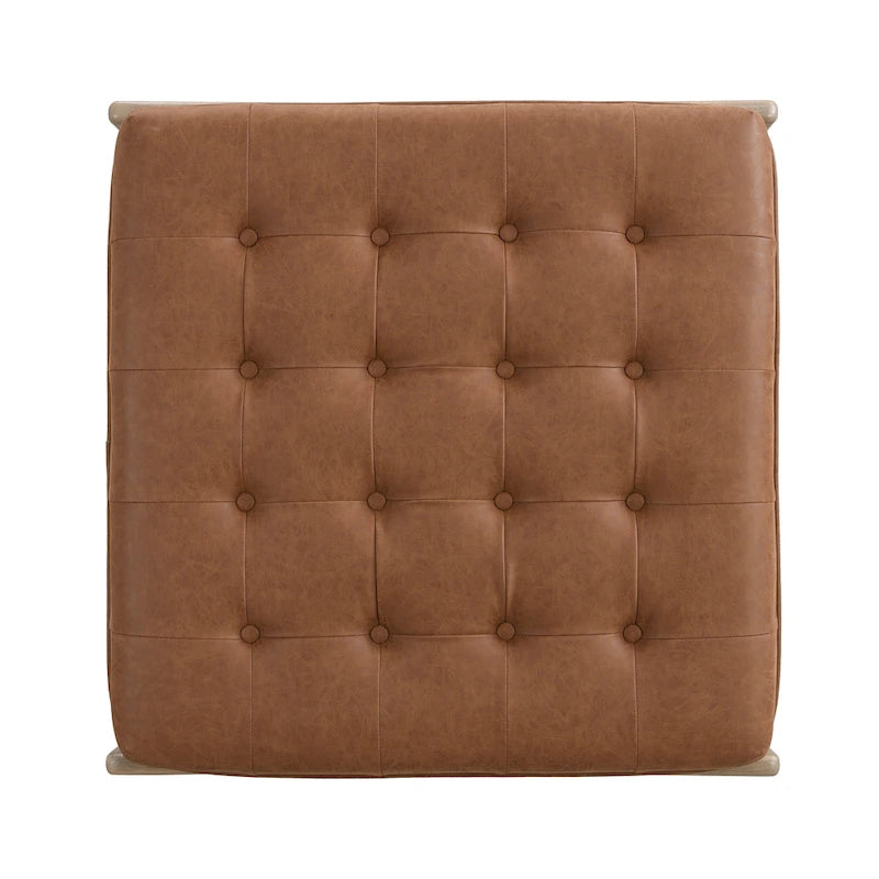Christopher Knight Home - Pouf cocktail capitonné 34 pouces, table basse carrée en cuir avec structure en bois d'hévéa