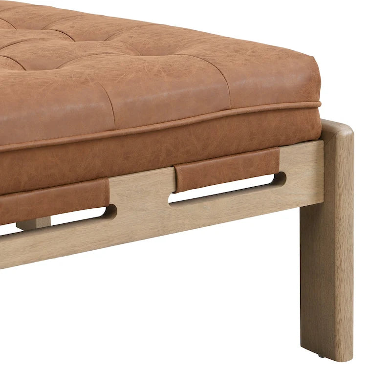 Christopher Knight Home - Pouf cocktail capitonné 34 pouces, table basse carrée en cuir avec structure en bois d'hévéa