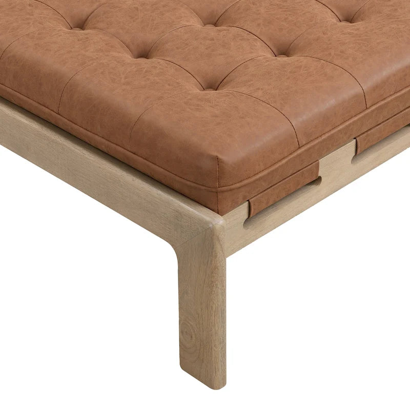 Christopher Knight Home - Pouf cocktail capitonné 34 pouces, table basse carrée en cuir avec structure en bois d'hévéa