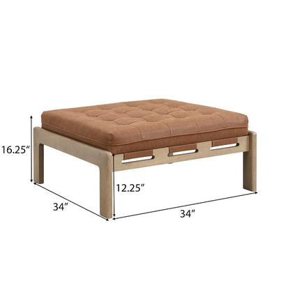 Christopher Knight Home - Pouf cocktail capitonné 34 pouces, table basse carrée en cuir avec structure en bois d'hévéa