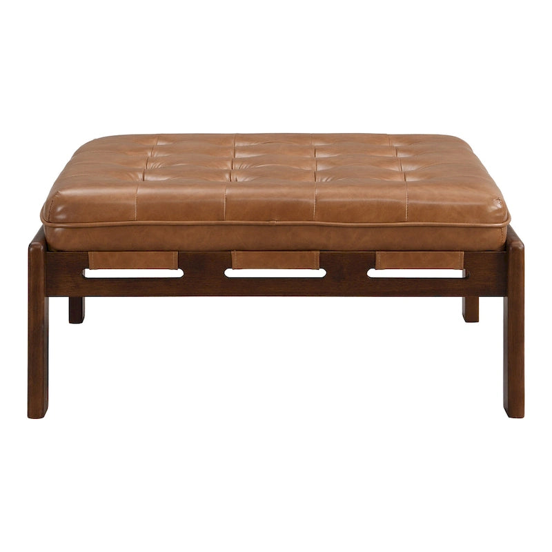 Christopher Knight Home - Pouf cocktail capitonné 34 pouces, table basse carrée en cuir avec structure en bois d'hévéa