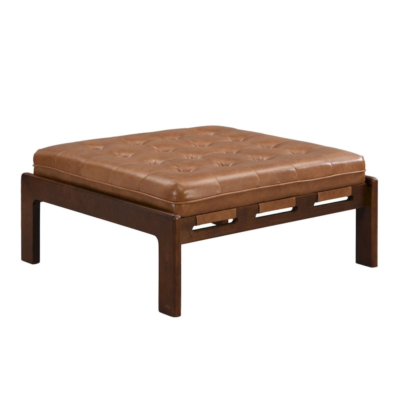 Christopher Knight Home - Pouf cocktail capitonné 34 pouces, table basse carrée en cuir avec structure en bois d'hévéa