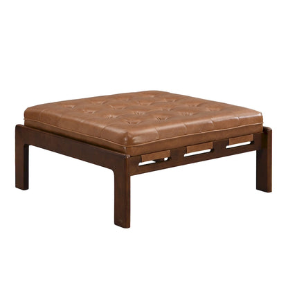 Christopher Knight Home - Pouf cocktail capitonné 34 pouces, table basse carrée en cuir avec structure en bois d'hévéa