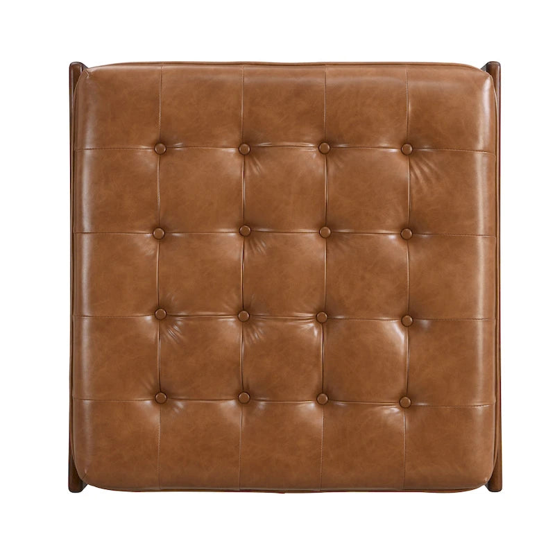 Christopher Knight Home - Pouf cocktail capitonné 34 pouces, table basse carrée en cuir avec structure en bois d'hévéa