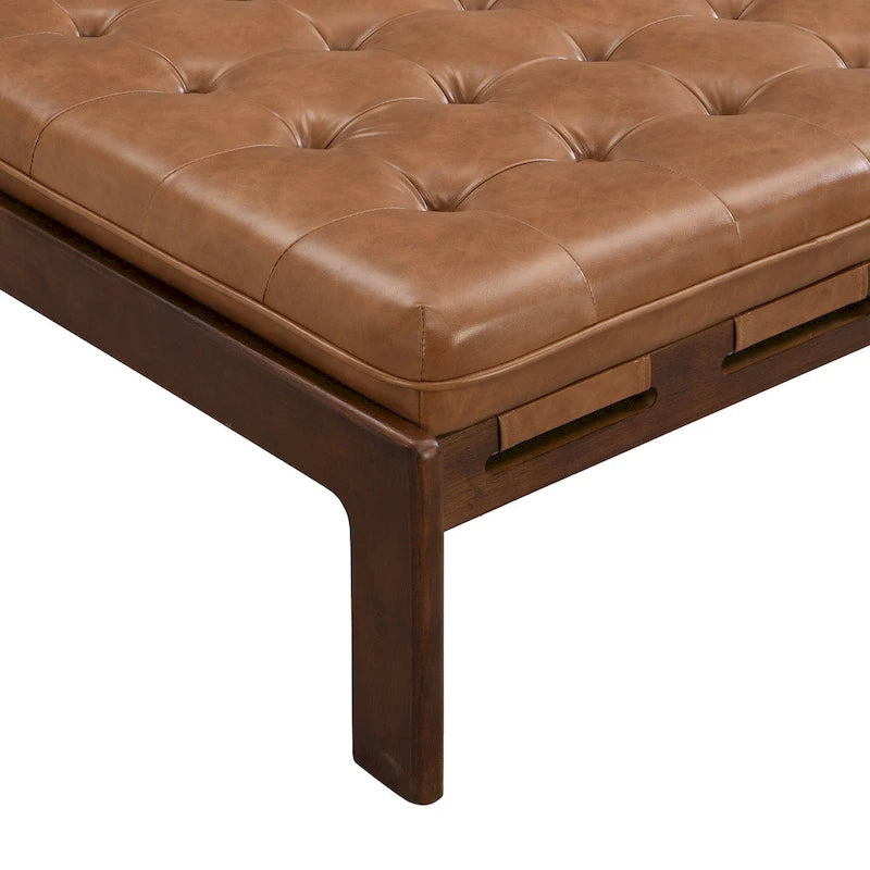 Christopher Knight Home - Pouf cocktail capitonné 34 pouces, table basse carrée en cuir avec structure en bois d'hévéa