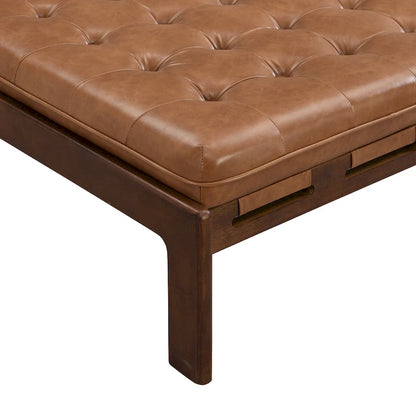 Christopher Knight Home - Pouf cocktail capitonné 34 pouces, table basse carrée en cuir avec structure en bois d'hévéa