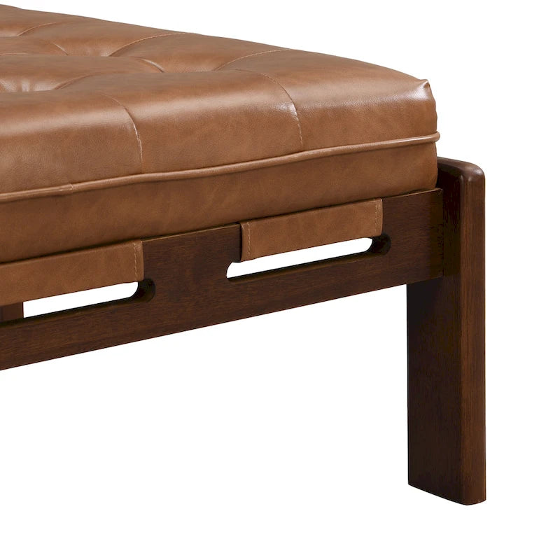 Christopher Knight Home - Pouf cocktail capitonné 34 pouces, table basse carrée en cuir avec structure en bois d'hévéa