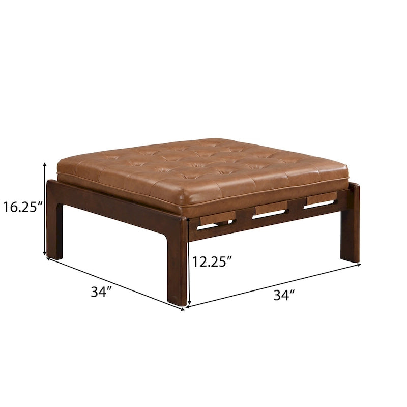 Christopher Knight Home - Pouf cocktail capitonné 34 pouces, table basse carrée en cuir avec structure en bois d'hévéa