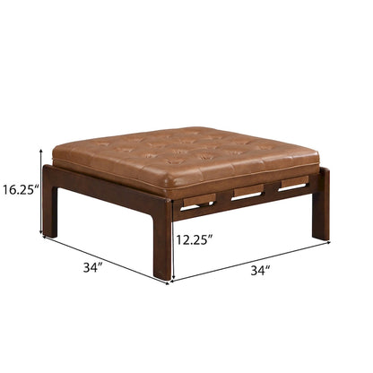 Christopher Knight Home - Pouf cocktail capitonné 34 pouces, table basse carrée en cuir avec structure en bois d'hévéa