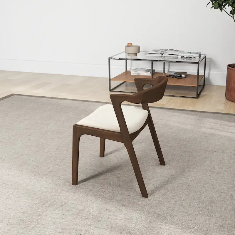 Chaise de salle à manger en bois massif couleur crème (lot de 2)