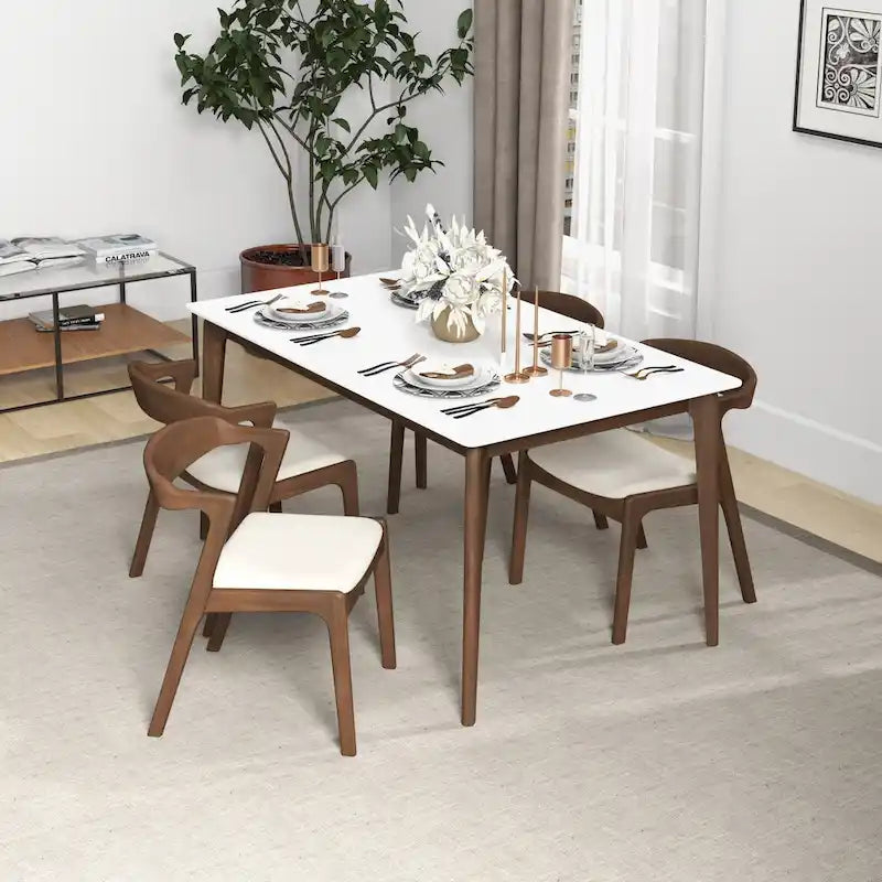 Chaise de salle à manger en bois massif couleur crème (lot de 2)