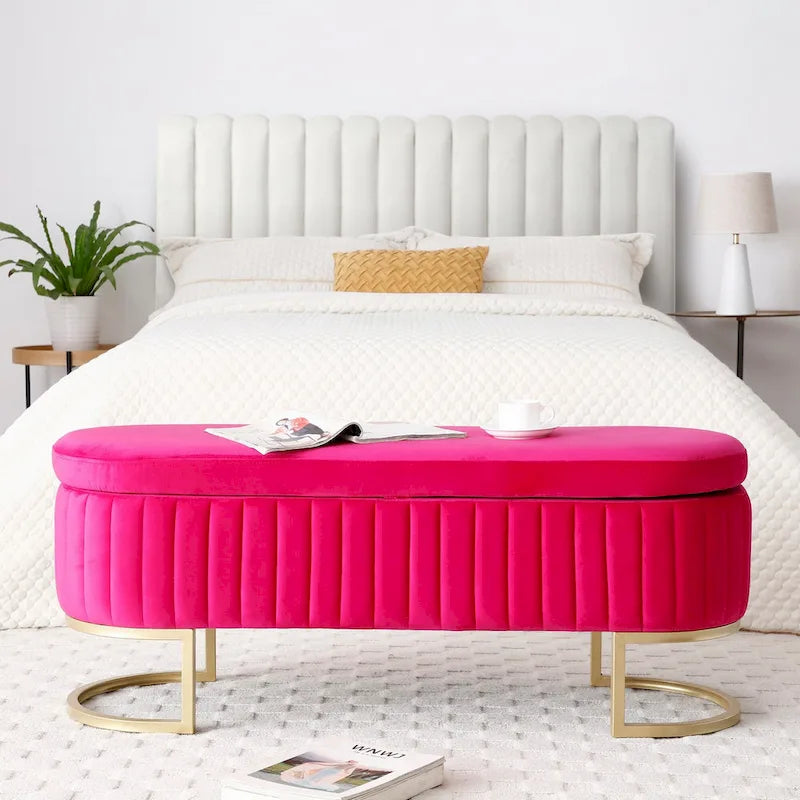 Banc de rangement pour chambre à coucher, rose rouge