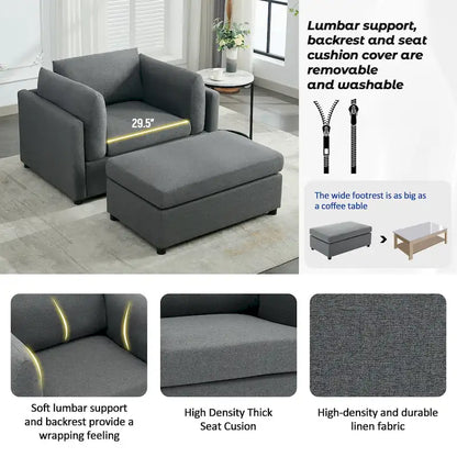 Fauteuil surdimensionné Roomfitters 50 avec repose-pieds, fauteuil d'appoint moderne, soutien lombaire, canapé de lecture pour chambre à coucher