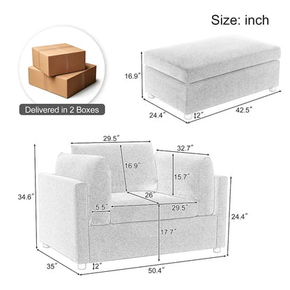 Fauteuil surdimensionné Roomfitters 50 avec repose-pieds, fauteuil d'appoint moderne, soutien lombaire, canapé de lecture pour chambre à coucher