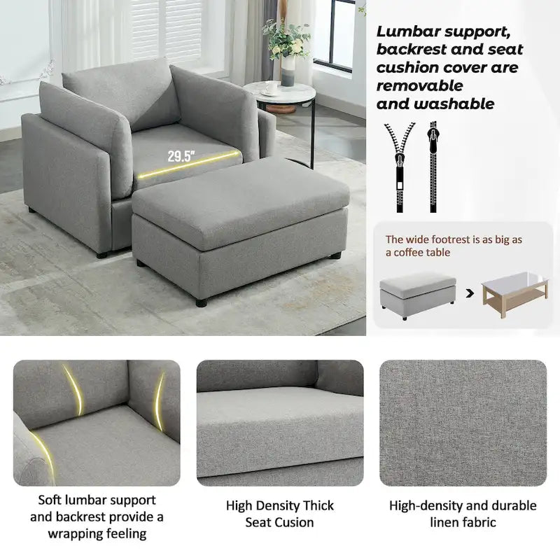 Fauteuil surdimensionné Roomfitters 50 avec repose-pieds, fauteuil d'appoint moderne, soutien lombaire, canapé de lecture pour chambre à coucher