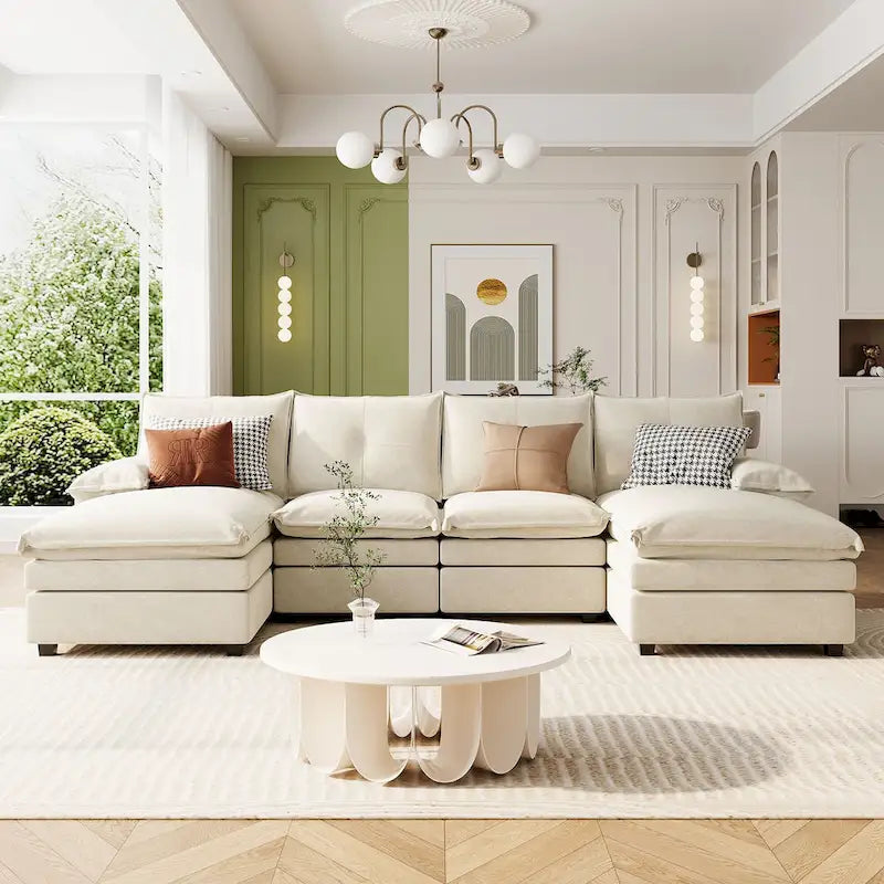 Roomfitters U-Shaped Chenille Sectional Sofa with Adjustable Armrest Pillows, Perfect for Living Rooms, Offices, Spacious Spaces