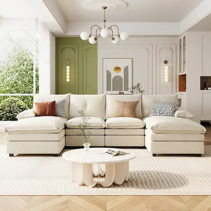 Roomfitters U-Shaped Chenille Sectional Sofa with Adjustable Armrest Pillows, Perfect for Living Rooms, Offices, Spacious Spaces