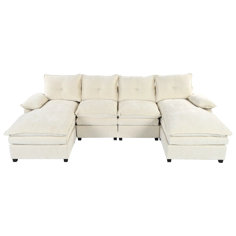 Canapé d'angle en chenille en forme de U Roomfitters avec coussins d'accoudoirs réglables, idéal pour les salons, les bureaux et les grands espaces.