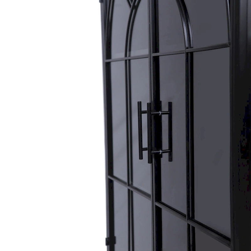 Armoire de rangement moderne cintrée avec portes vitrées, étagères ouvertes, garde-manger, meuble d'appoint, bibliothèque autoportante