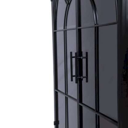 Armoire de rangement moderne cintrée avec portes vitrées, étagères ouvertes, garde-manger, meuble d'appoint, bibliothèque autoportante