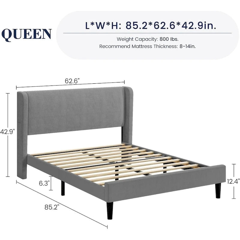 Cadre de lit plateforme avec tête de lit capitonnée à oreilles