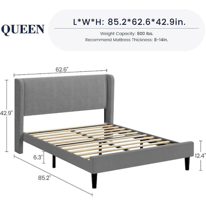 Cadre de lit plateforme avec tête de lit capitonnée à oreilles