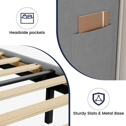 Cadre de lit plateforme avec tête de lit capitonnée à oreilles