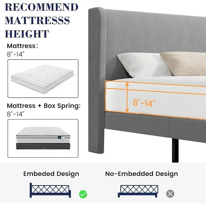 Cadre de lit plateforme avec tête de lit capitonnée à oreilles