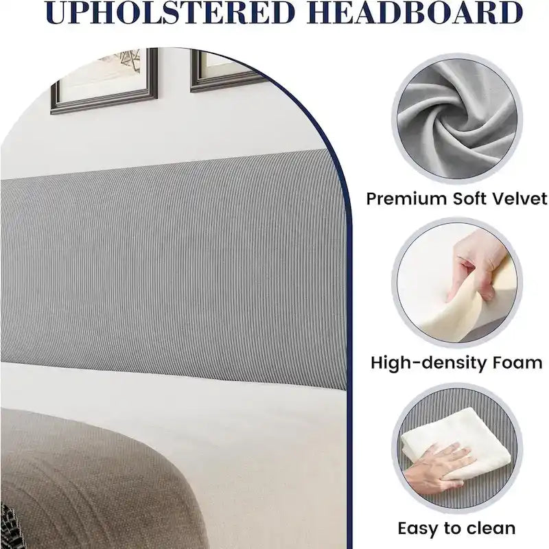 Cadre de lit plateforme avec tête de lit capitonnée à oreilles