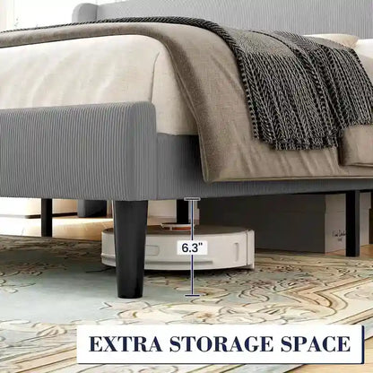 Cadre de lit plateforme avec tête de lit capitonnée à oreilles