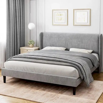 Cadre de lit plateforme avec tête de lit capitonnée à oreilles