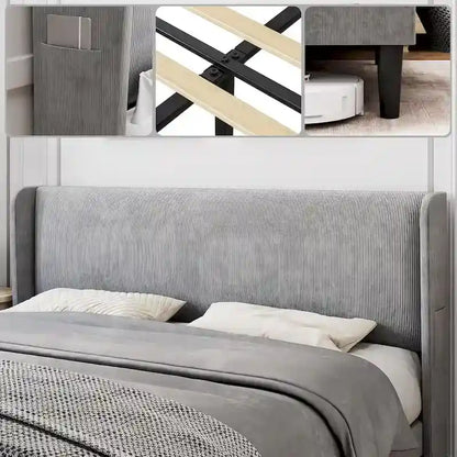 Cadre de lit plateforme avec tête de lit capitonnée à oreilles