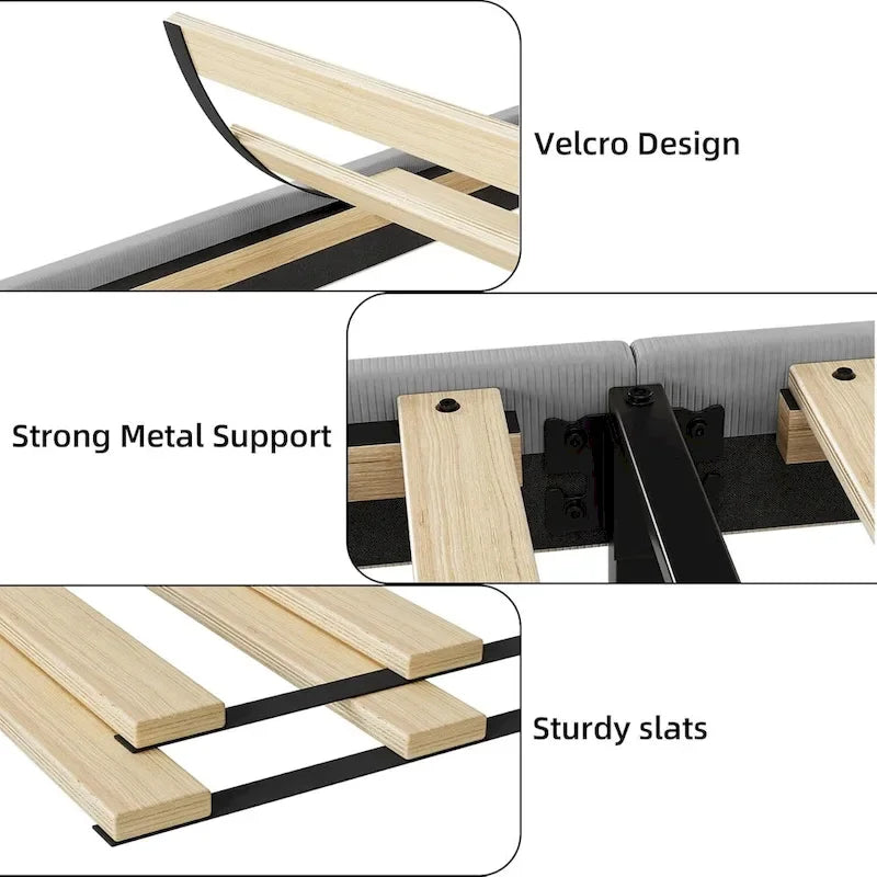 Cadre de lit plateforme avec tête de lit capitonnée à oreilles
