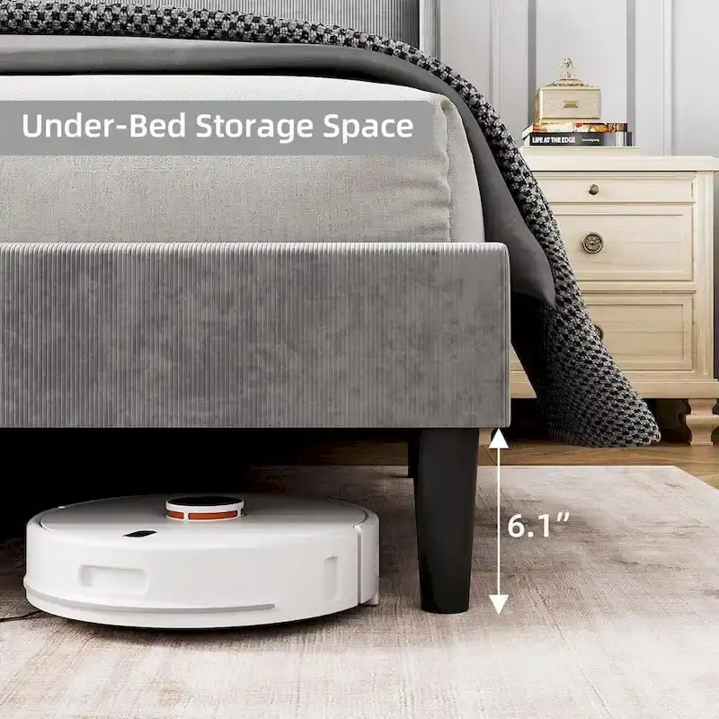 Cadre de lit plateforme avec tête de lit capitonnée à oreilles